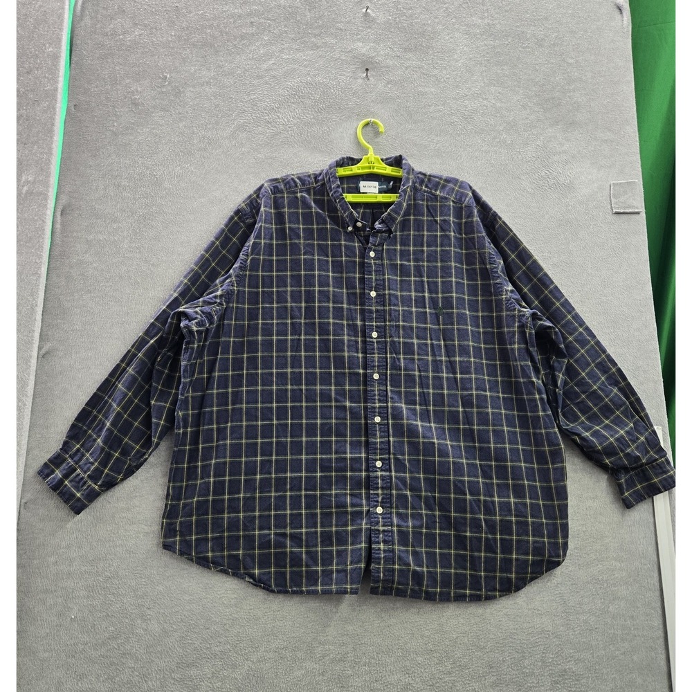 Ralph Lauren Men Button Up Shirt 3XB Blue Pony Embroidery Plaid Flannel